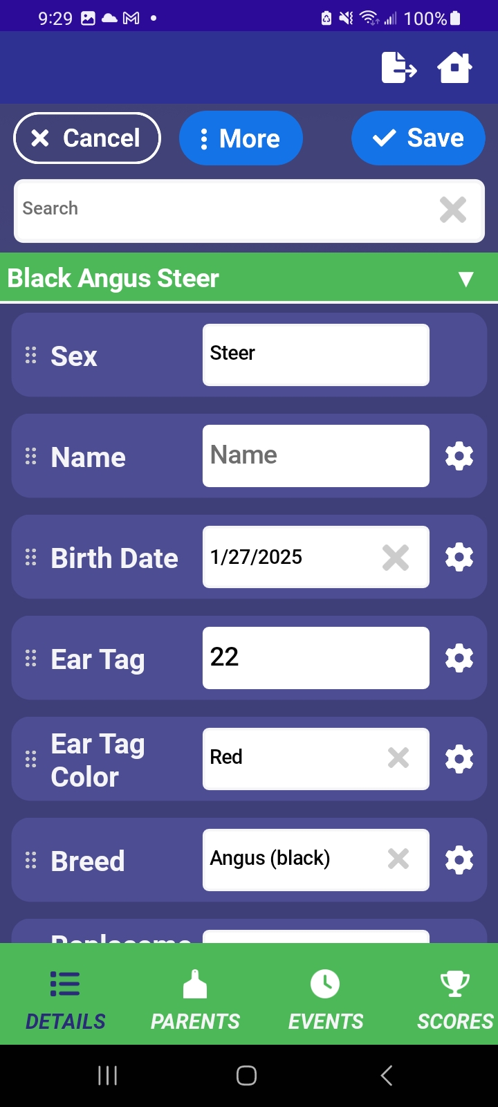 Calf Keeper animal detail screen